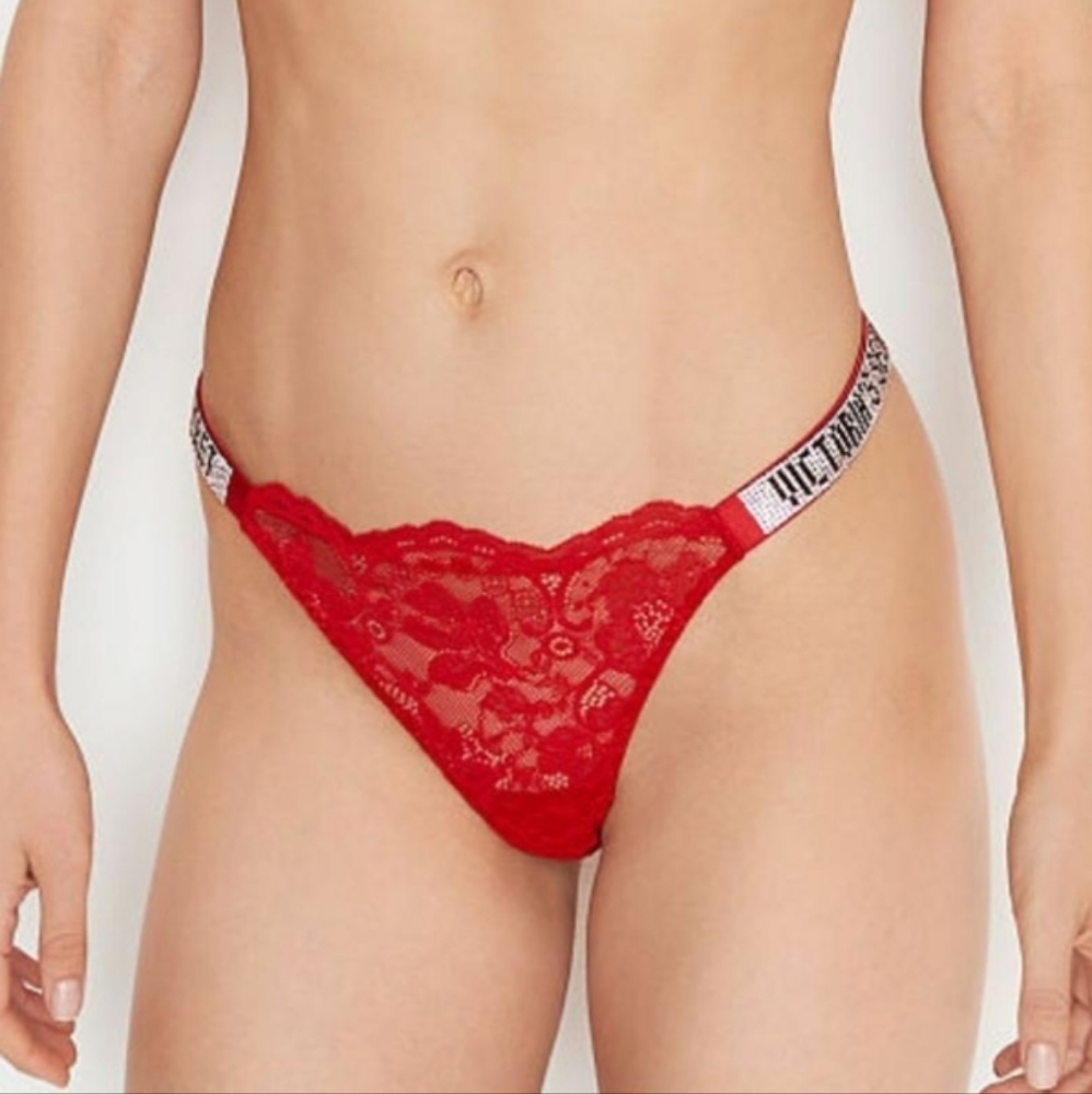 Victoria Secret Thong Very Sexy Lace Shine Strap Thong Panty Lipstick Red
